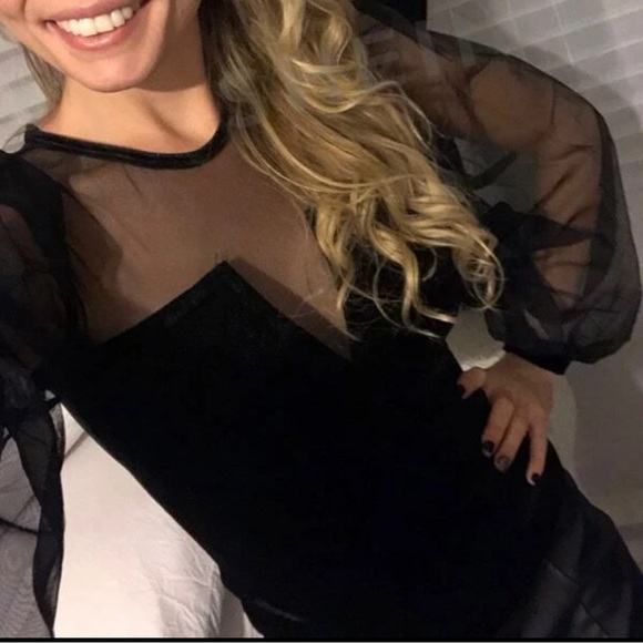 011 Luxe Black Sexy Sheer Sleeve Blouse - Picture 7 of 7